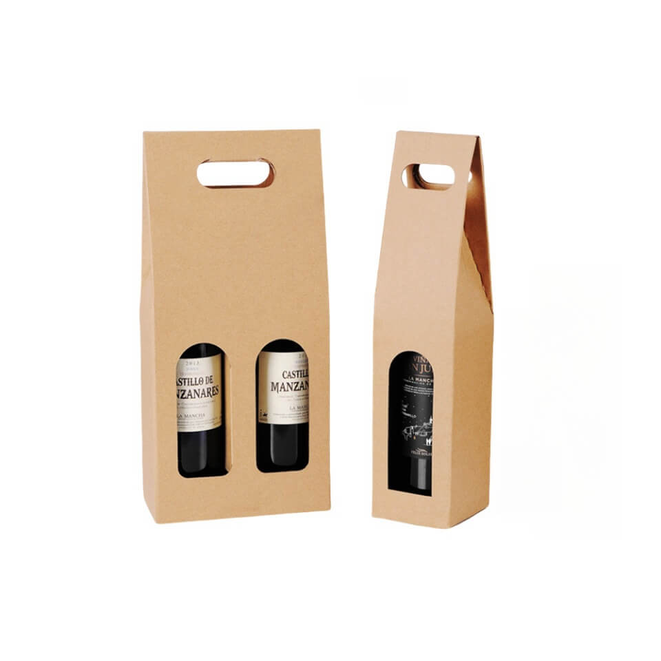 Corrugated 2-Window Wine Gift Boxes with Handle